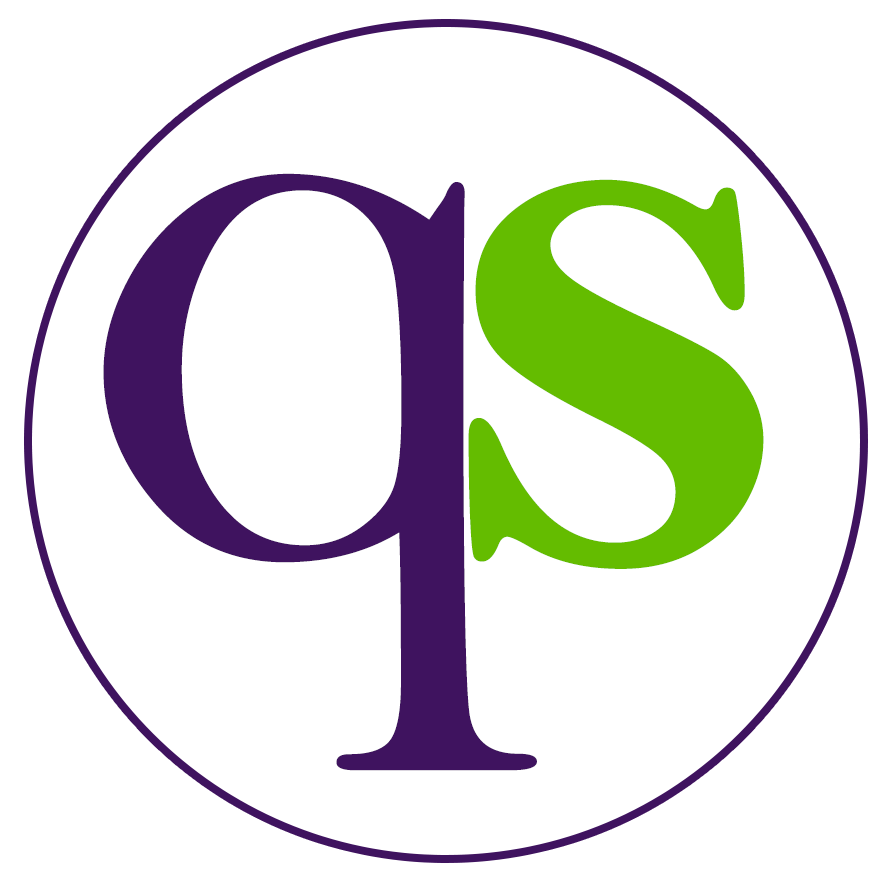 QuickSmart logo circle version. A purple q and a green s.